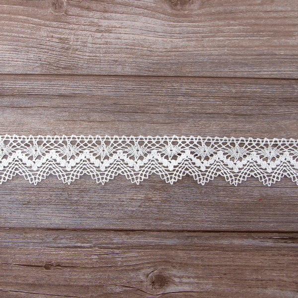 Мерсеризованное хлопковое кружево, 55 мм, цвет белый. Арт 3118/01