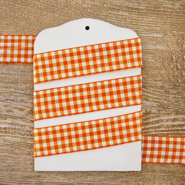 Лента с рисунком клетка SAFISA, 25 мм, 25 м, цвет 61, оранжевый. Арт 469-25мм-61             