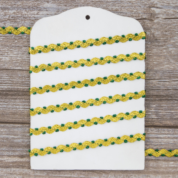 Тесьма PEGA тип вьюнчик люрекс, золото с зеленым, 7 мм. Арт 841519821DA705