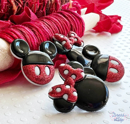 Набор пуговиц и/или декоративных элементов "Блестящие Микки и Минни". Арт 7718