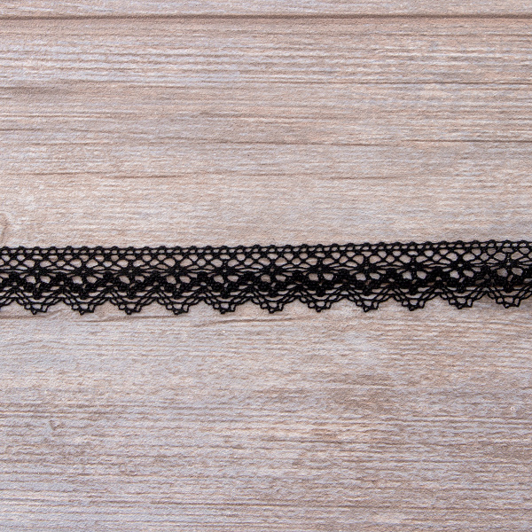 Мерсеризованное хлопковое кружево, 25 мм, цвет черный. Арт 3207/14                 