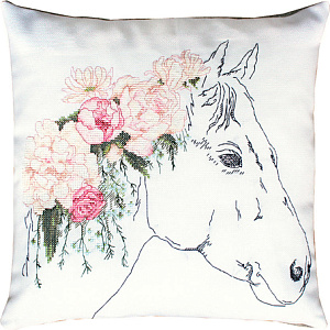 Набор для вышивания подушки "Лошадь в розах"