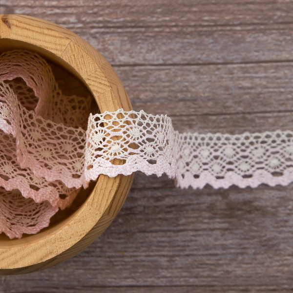 Мерсеризованное хлопковое кружево, 20 мм, цвет белый с розовым. Арт 2019/Z4
