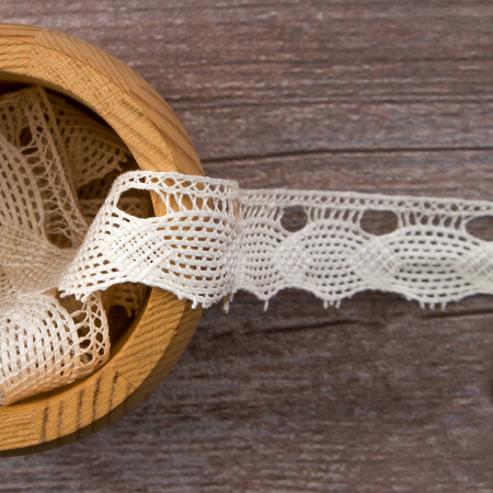 Мерсеризованное хлопковое кружево, 25 мм, цвет шампань. Арт 1673/72