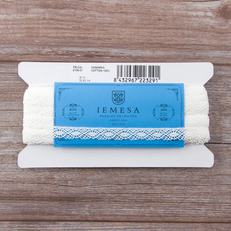 Мерсеризованное хлопковое кружево, 16 мм, белый. Арт 2106/01