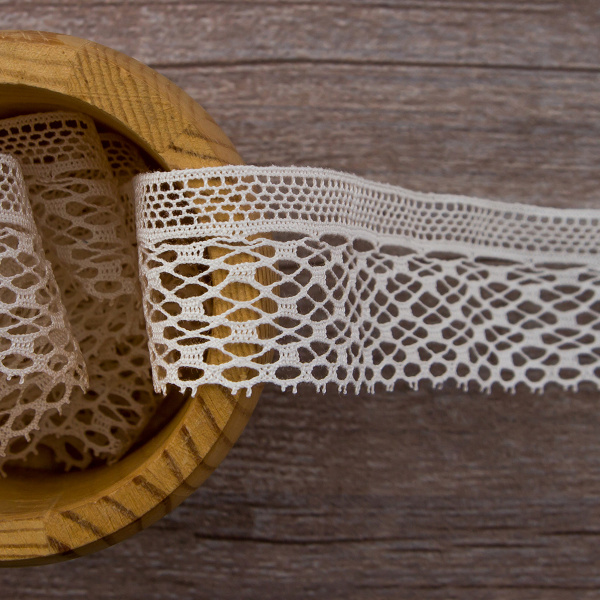 Мерсеризованное хлопковое кружево, 35 мм, цвет белый. Арт 2011/01