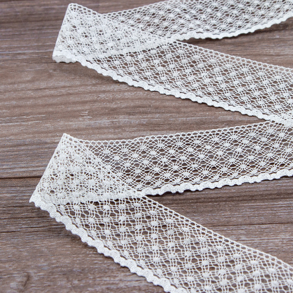 Мерсеризованное хлопковое кружево, 50 мм, цвет белый. Арт 2040/01