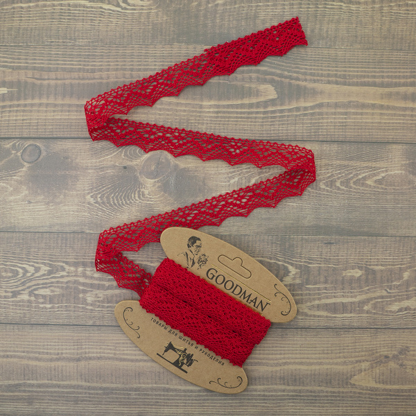 Кружево плетеное, 25 мм, цвет красный, 100% хлопок, 5 м. Арт K-5003-216