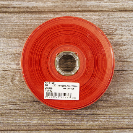Косая бейка хлопок/полиэстер 20 мм, 25 м, цвет 40, терракотовый. Арт 6120-20мм-40            