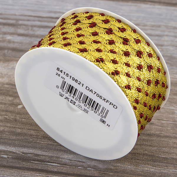 Тесьма PEGA тип вьюнчик люрекс, золото с бордо, 7 мм. Арт 841519821DA706
