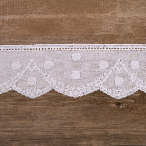 Шитье-вышивка на батисте, прошва, 50 мм, цвет белый. Арт 37198/B