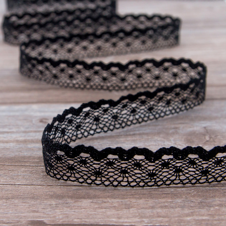 Мерсеризованное хлопковое кружево, 20 мм, цвет черный. Арт 2019/14