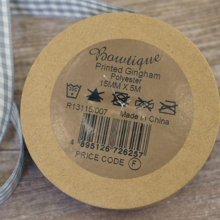 Лента с рисунком на картонной катушке "Клетка", цвет серый. Арт R13115/007