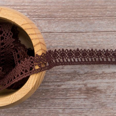 Мерсеризованное хлопковое кружево, 12 мм, цвет темно-коричневый. Арт 3267/05                 