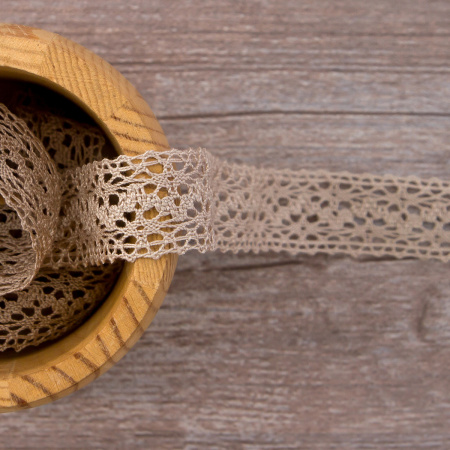 Мерсеризованное хлопковое кружево, 20 мм, цвет серо-бежевый. Арт 3037/27                 