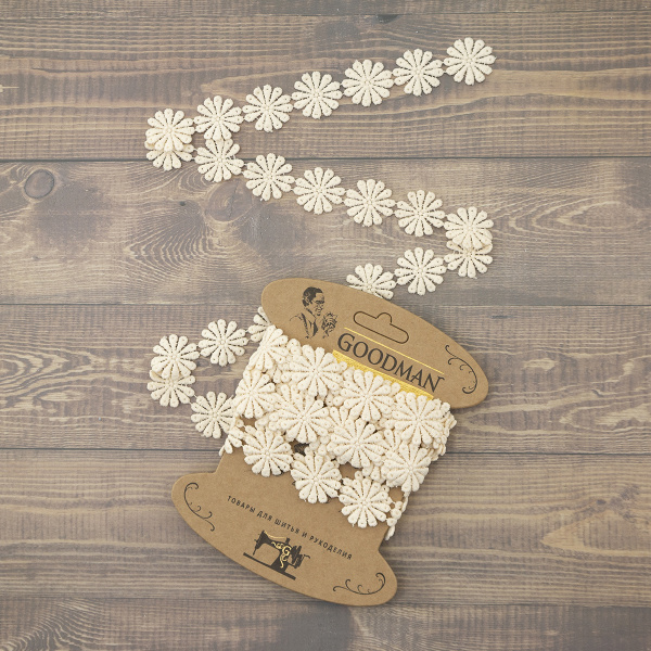 Кружево гипюр, 28 мм, цвет бежевый, 100% полиэстер, 3,5 м. Арт G-4988.371