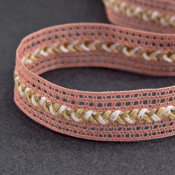 Мерсеризованное хлопковое кружево, 28 мм, цвет холодно-розовый. Арт 2197/F3