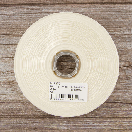 Косая бейка хлопок/полиэстер, 20 мм, 20 м, цвет 56, кремовый. Арт 6470-20мм-56