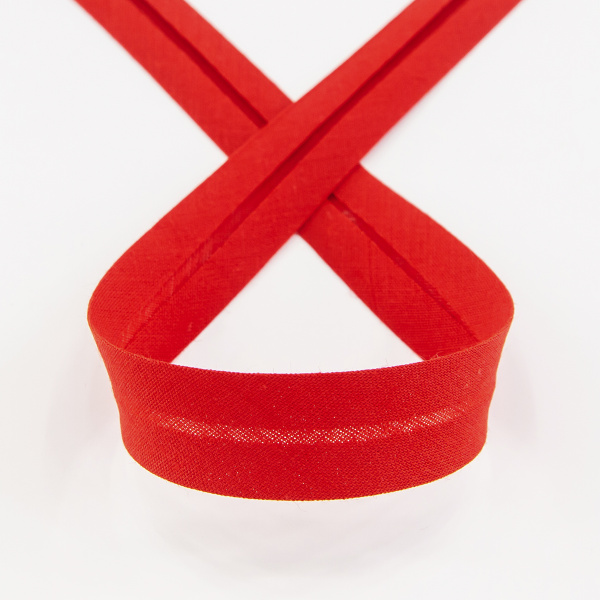 Косая бейка хлопок/полиэстер 20 мм, 25 м, цвет 14, красный. Арт 6120-20мм-14            