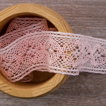 Мерсеризованное хлопковое кружево, 35 мм, цвет розовый. Арт 2223/06
