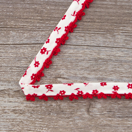 Косая бейка с фестонным краем, 14 мм, цвет белый с красным. Арт 244135/1