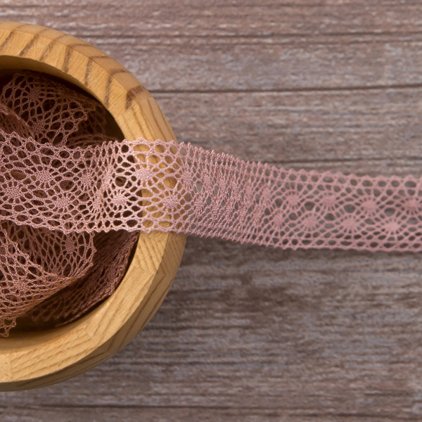 Мерсеризованное хлопковое кружево, 20 мм, цвет пыльно-розовый. Арт 2020/W4