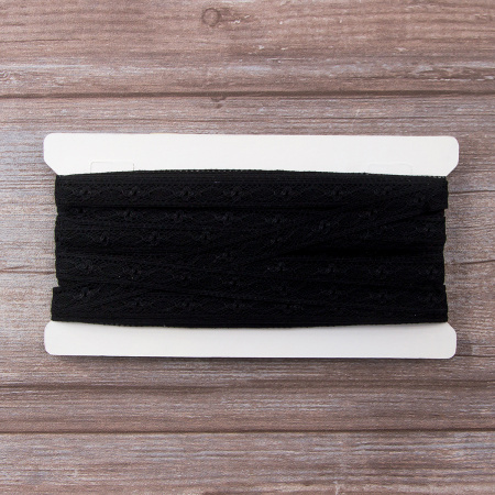 Мерсеризованное хлопковое кружево, 15 мм, цвет черный. Арт 3020/14