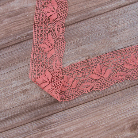 Мерсеризованное хлопковое кружево, 70 мм, цвет серо-розовый. Арт 3185/F3
