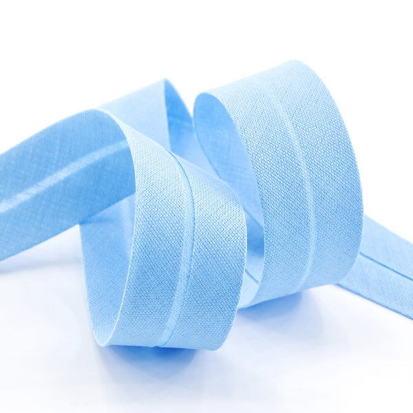 Косая бейка хлопок/полиэстер 20 мм, 25 м, цвет 69, Синий светлый. Арт 6120-20мм-69            