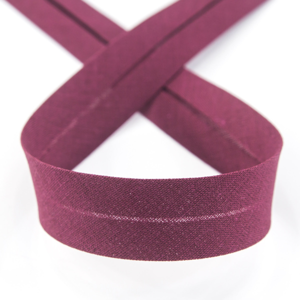 Косая бейка хлопок/полиэстер 20 мм, 25 м, цвет 116, спелая вишня. Арт 6120-20мм-116           