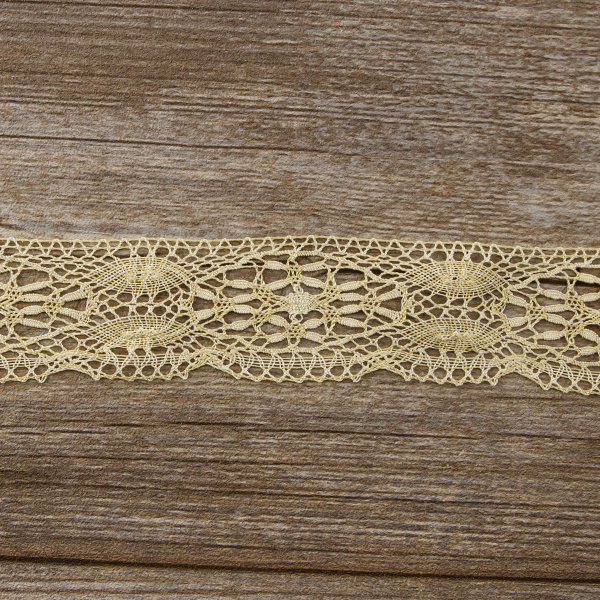Мерсеризованное хлопковое кружево, 50 мм, цвет тёмно-бежевый. Арт 2218/2T