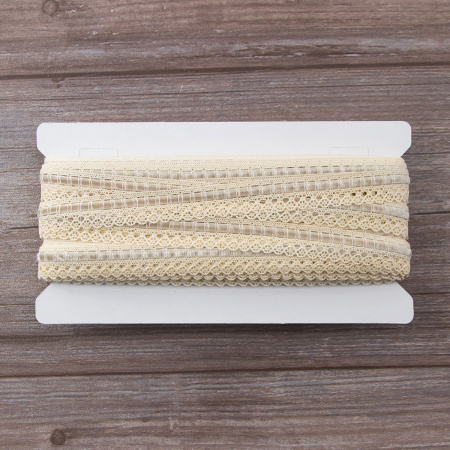 Мерсеризованное хлопковое кружево с бархатной лентой, 17 мм, цвет сливочный. Арт 2048/02