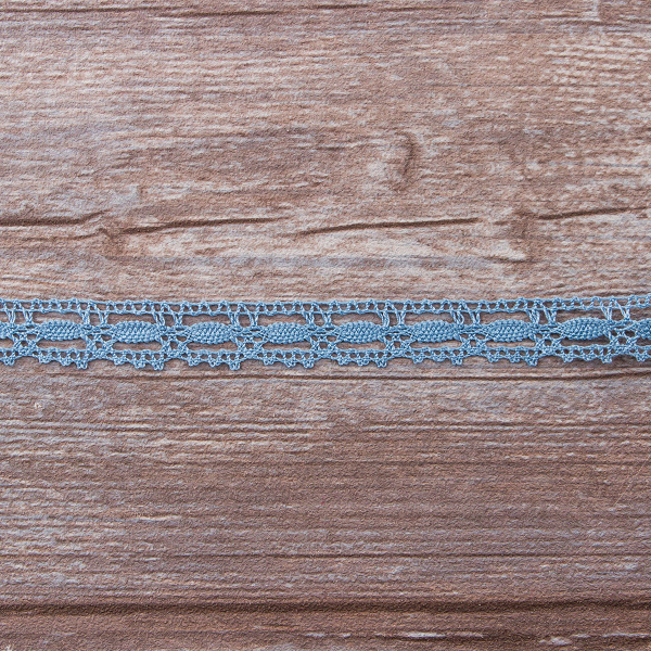 Мерсеризованное хлопковое кружево, 15 мм, цвет темно-голубой. Арт 1798/F4                 