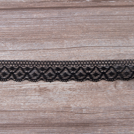 Мерсеризованное хлопковое кружево, 30 мм, цвет черный. Арт 2025/14