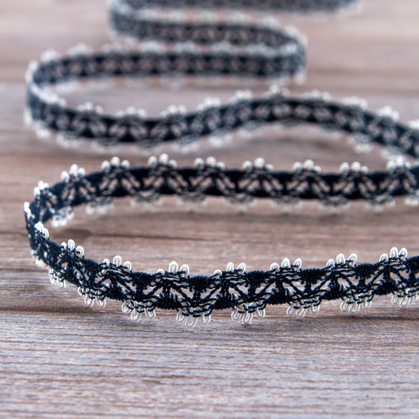 Мерсеризованное хлопковое кружево, 11 мм, цвет морской волны с белым. Арт 1084/G9