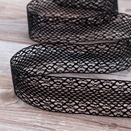 Мерсеризованное хлопковое кружево, 50 мм, цвет черный. Арт 3763/14                 
