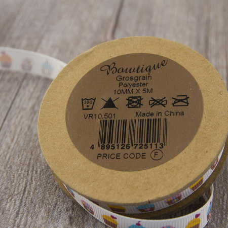 Лента репсовая на картонной мини-катушке "Кексы". Арт VR10.501