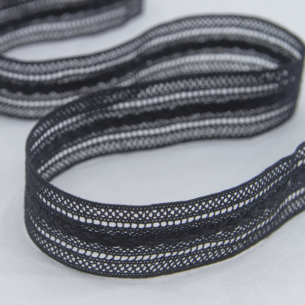 Мерсеризованное хлопковое кружево, 26 мм, цвет чёрный. Арт 2178/14