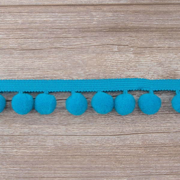 Тесьма с помпонами, диаметр 20 мм, цвет бирюзовый. Арт PA-40-col.517