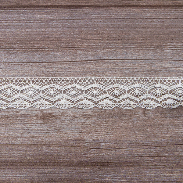 Мерсеризованное хлопковое кружево, 30 мм, цвет белый. Арт 2227/01