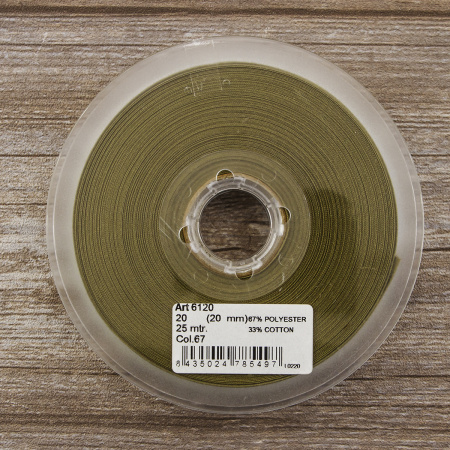 Косая бейка хлопок/полиэстер 20 мм, 25 м, цвет 67, серо-зеленый темный. Арт 6120-20мм-67            