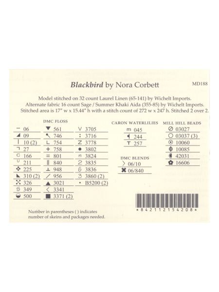 Схема для вышивания MIRABILIA "Blackbird". Арт MD188
