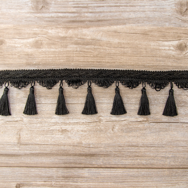 Тесьма с кисточками декоративная PASSAN цвет черный. Арт BPK - 019-col.PE - 56