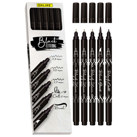 Набор лайнеров "Black Lettering" для скетчинга, цвет черный, 5 шт. разных размеров . Арт 19114