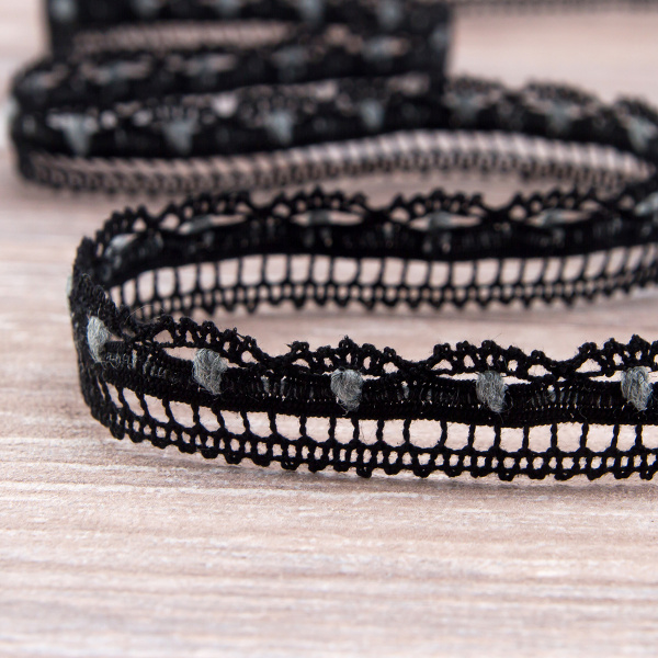 Мерсеризованное хлопковое кружево, 15 мм, черный. Арт 2150/14