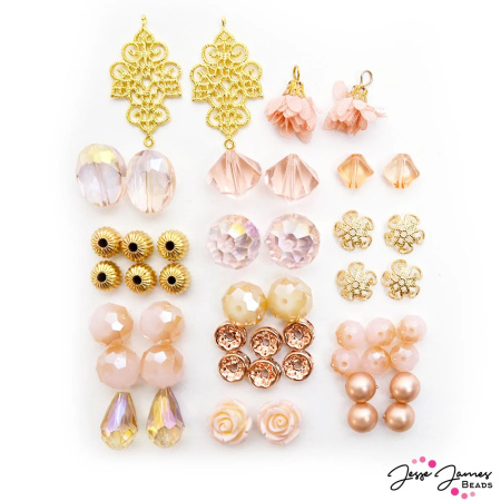 Набор бусин и шармов "Rose Gold" из стекла и металла разных форм и размеров. Арт CT-11