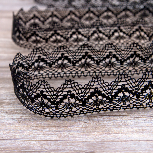 Мерсеризованное хлопковое кружево, 35 мм, цвет черный. Арт 3201/14                 