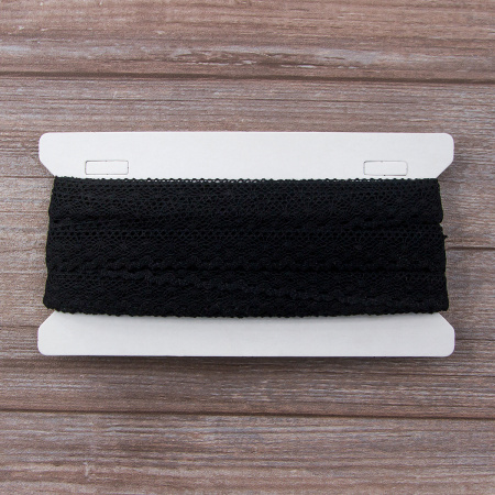 Мерсеризованное хлопковое кружево, 20 мм, цвет черный. Арт 2019/14