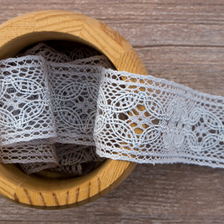 Мерсеризованное хлопковое кружево, 35 мм, цвет голубой. Арт 2223/19