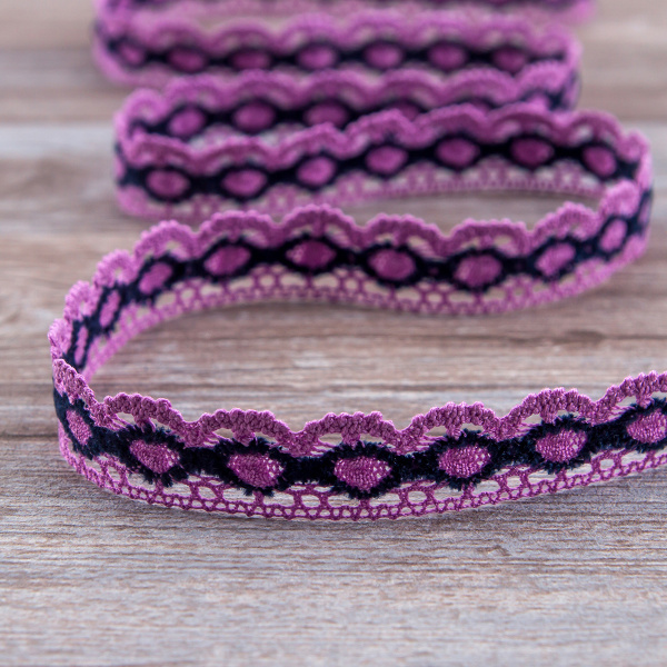 Мерсеризованное хлопковое кружево, 23 мм, цвет сиреневый/фиолетовый. Арт 3679/CK